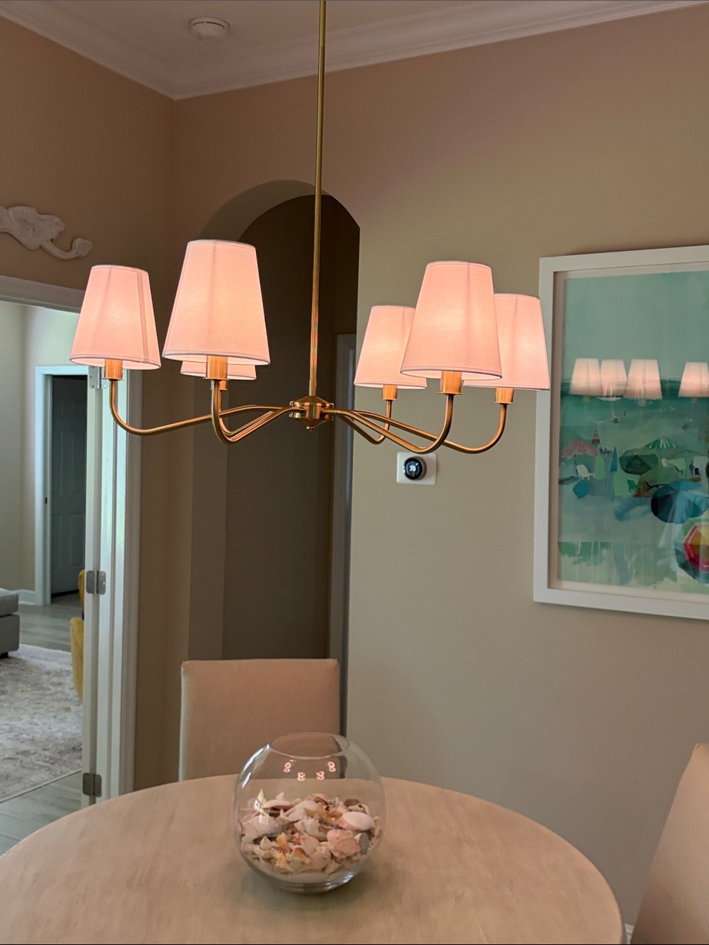 Amazon Brass Gold Chandelier with White Fabric Shades